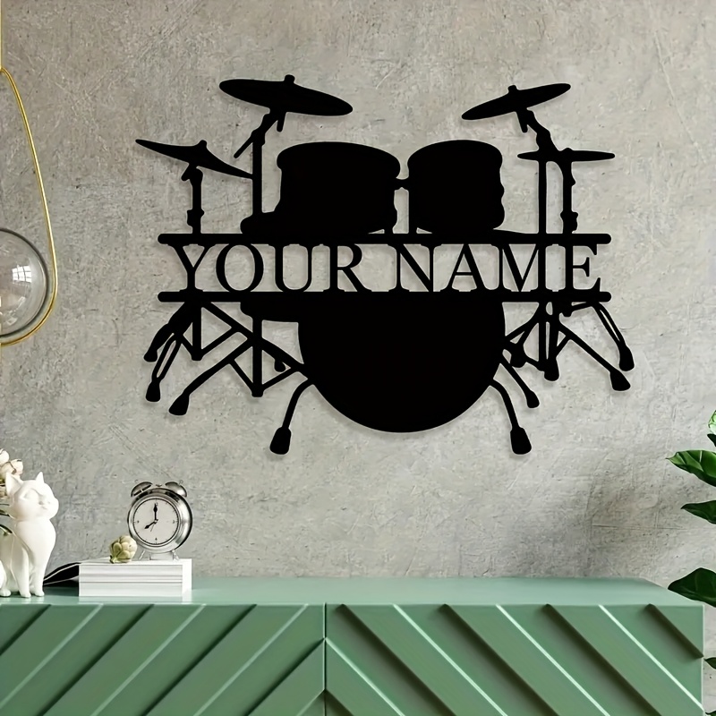 Musical Instrument Name - Металлическая настенная табличка с изображением барабанной