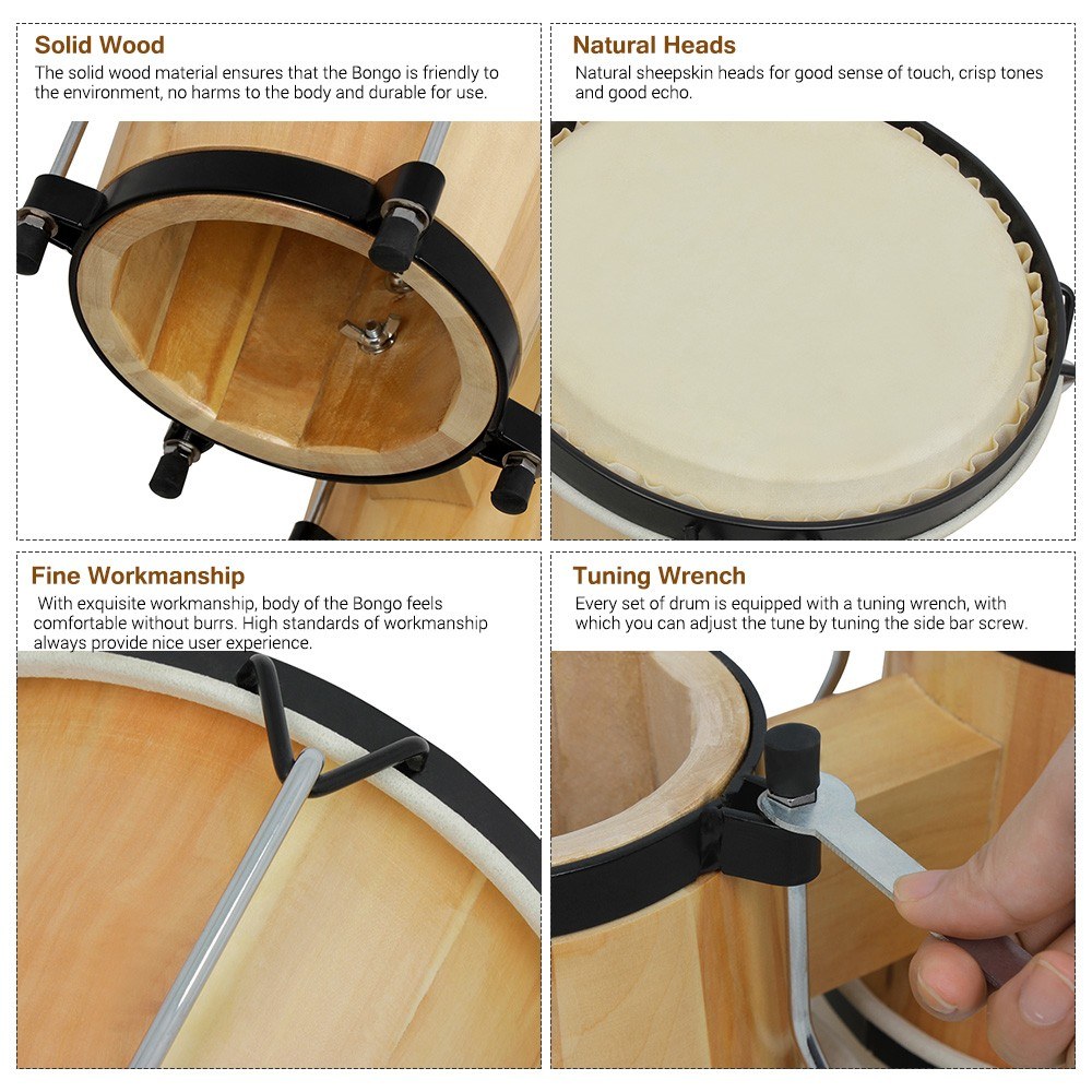Деревянный набор бонго 5,5 и 6 – обзор и цена Bongo Drum Set